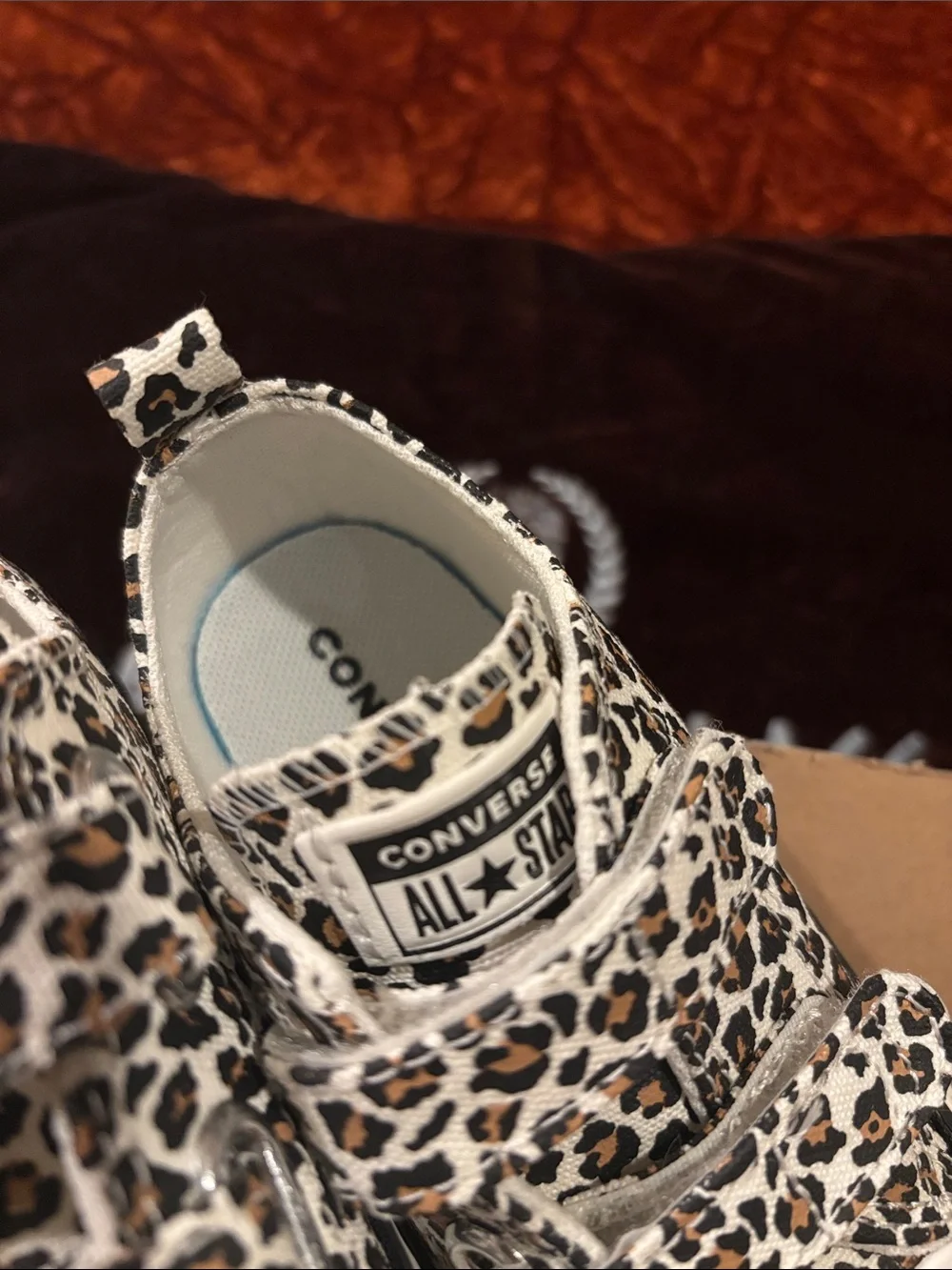 Converse Kids' Leopard Print Low Top Sneakers - White/Tan/Black - Picture 2 of 6